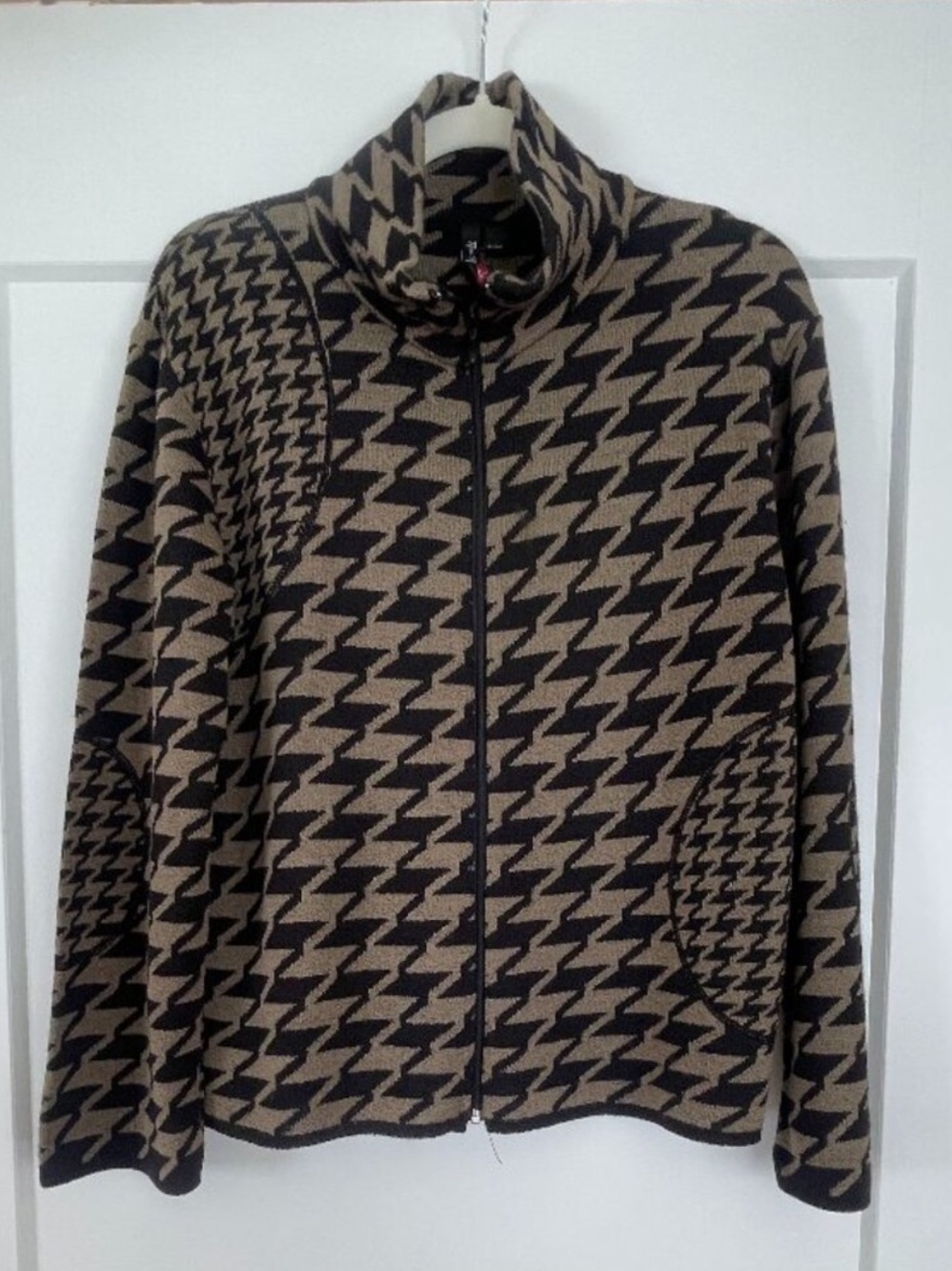 Roni Rabl Houndstooth Zip Front Knit Sweater Jacket S/M